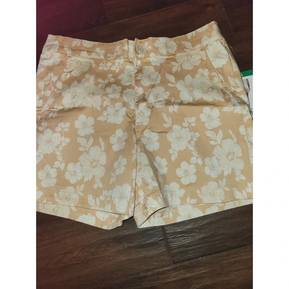 Jachs Girlfriend Tan Floral Stretch Sateen Shorts XL NWT 175194 900